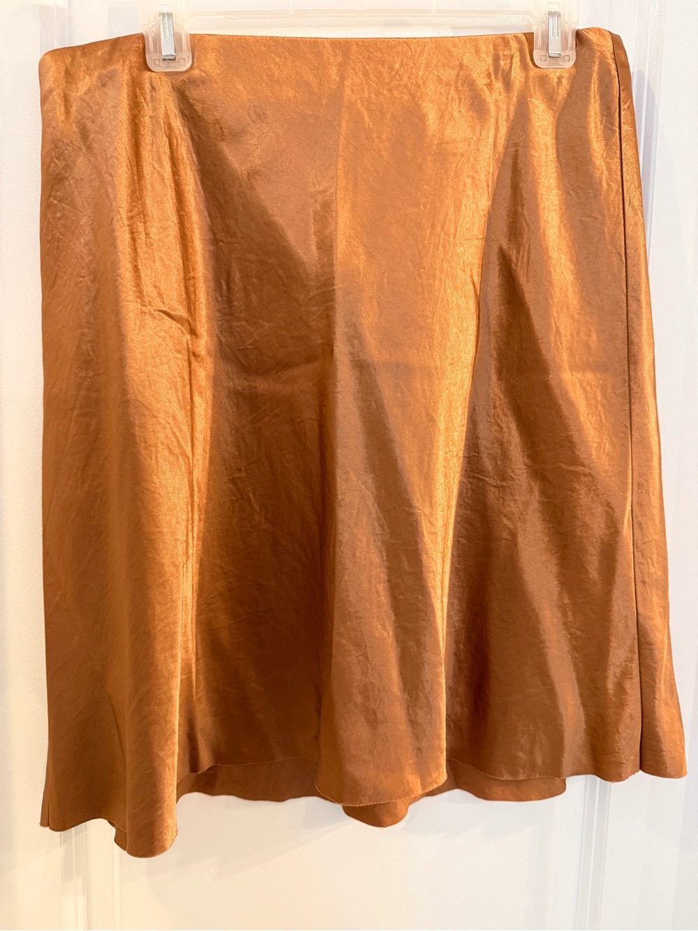 Vince Copper-Tone Satin A-Line Skirt
